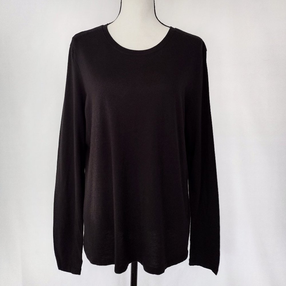 Time and Tru Black Soft Cotton Long Sleeve Casual Tee